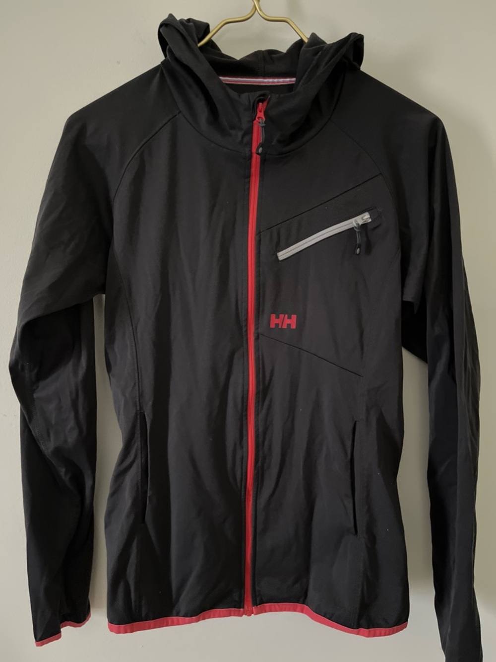 Helly Hansen Charcoal Gray Hooded Softshell Jacket with Orange Trim M